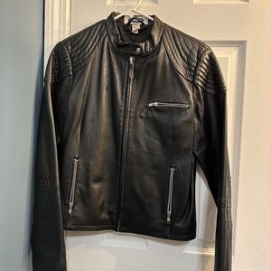 Black leather moto jacket